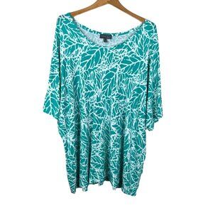 Selection Ulla Popken Top Womens 28 30 Green Abstract Short Sleeve Dolman Plus